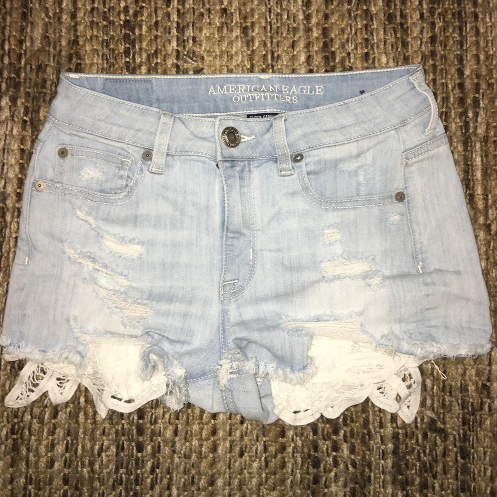 AE Womens AEO Denim Super Stretch Hi-Rise Shortie